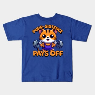 Purr-sistence Pays Off! Cat Weightlifting Kids T-Shirt